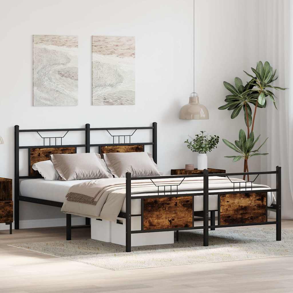 Bed Frame without Mattress Smoked Oak 140x200 cm Engineered Wood
