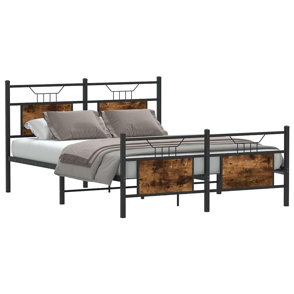 Bed Frame without Mattress Smoked Oak 150x200 cm King Size Engineered Wood