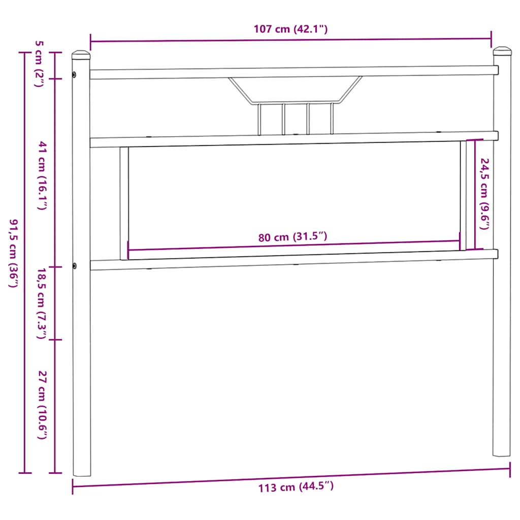 Replace Headboard Smoked Oak 107 cm Engineered Wood and Steel