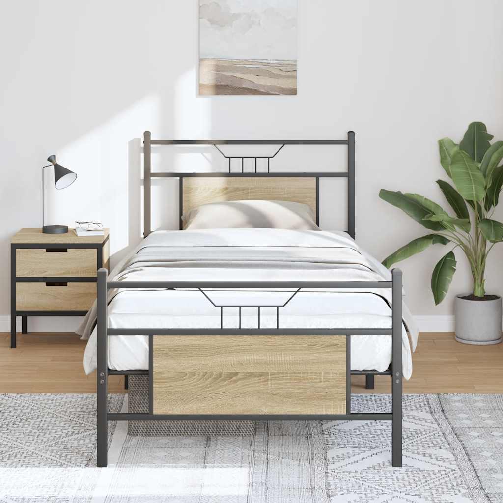 Bed Frame without Mattress Sonoma Oak 75x190 cm Small Single Engineered Wood