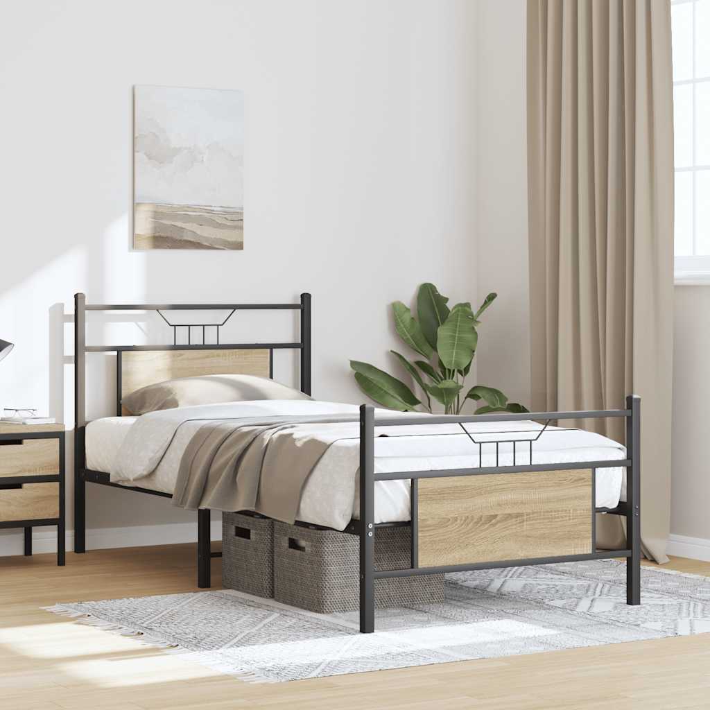 Bed Frame without Mattress Sonoma Oak 75x190 cm Small Single Engineered Wood