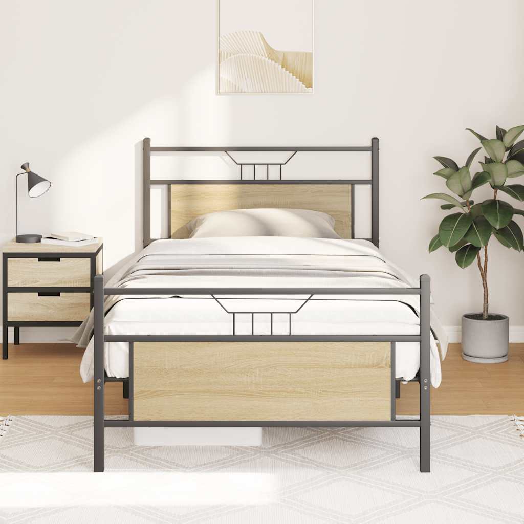 Bed Frame without Mattress Sonoma Oak 107x203 cm Engineered Wood
