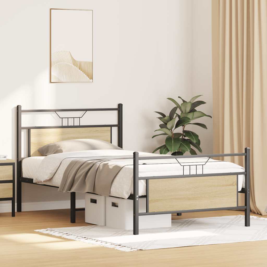 Bed Frame without Mattress Sonoma Oak 107x203 cm Engineered Wood