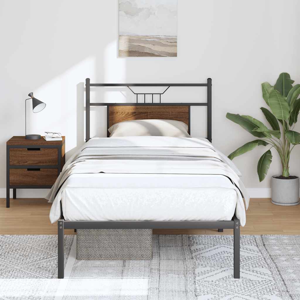 Bed Frame without Mattress Brown Oak 90x200 cm Engineered Wood
