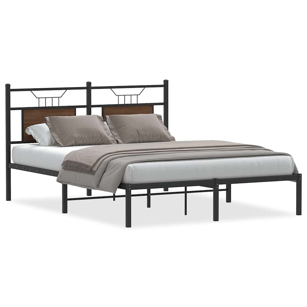 Bed Frame without Mattress Brown Oak 140x190 cm Engineered Wood