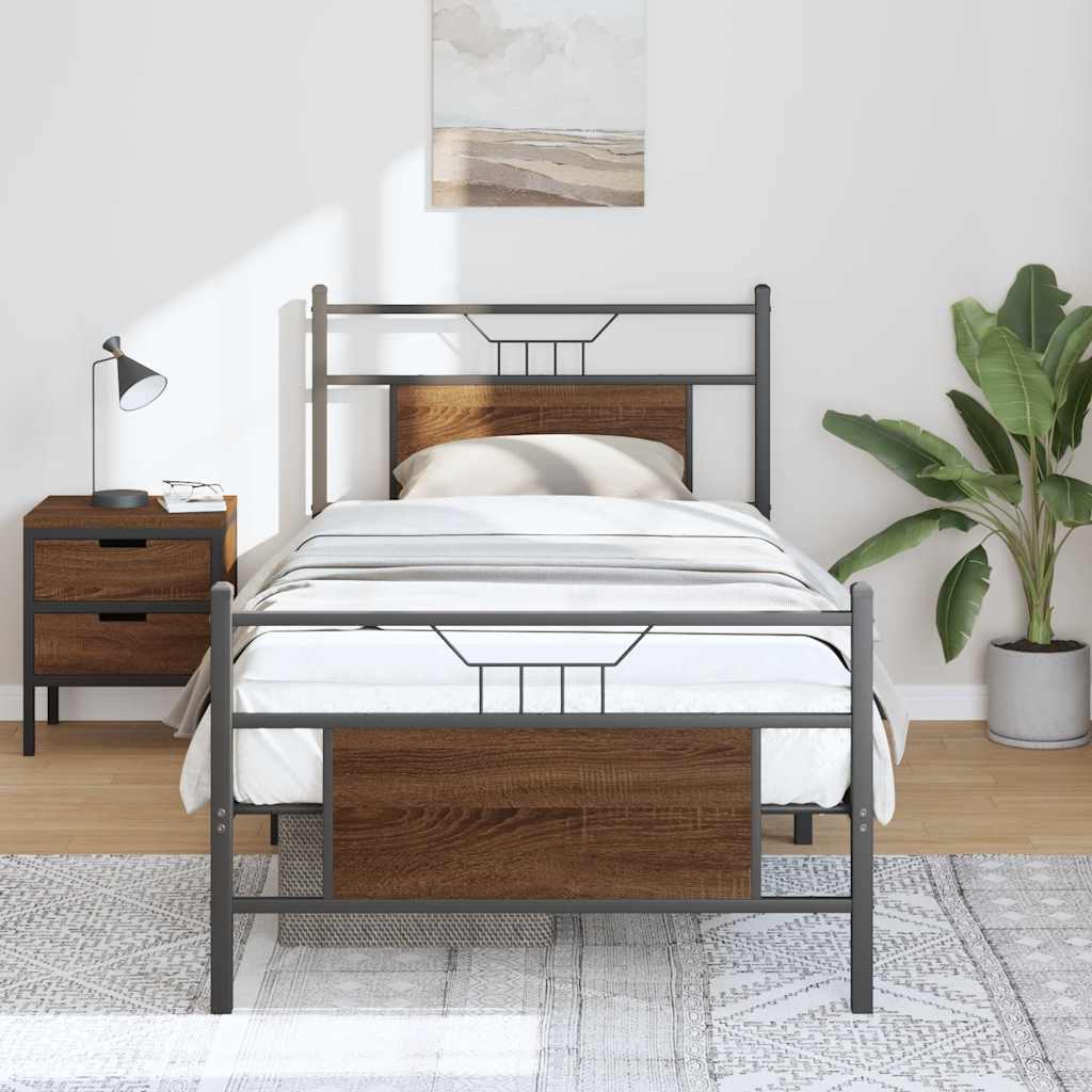 Bed Frame without Mattress Brown Oak 90x200 cm Engineered Wood