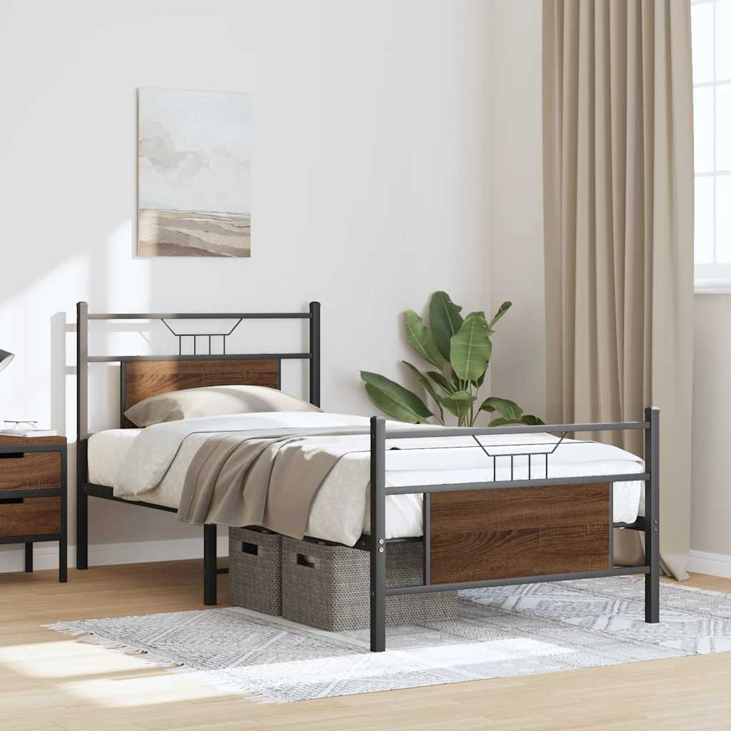 Bed Frame without Mattress Brown Oak 90x200 cm Engineered Wood