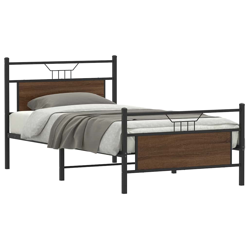 Bed Frame without Mattress Brown Oak 100x190 cm Engineered Wood