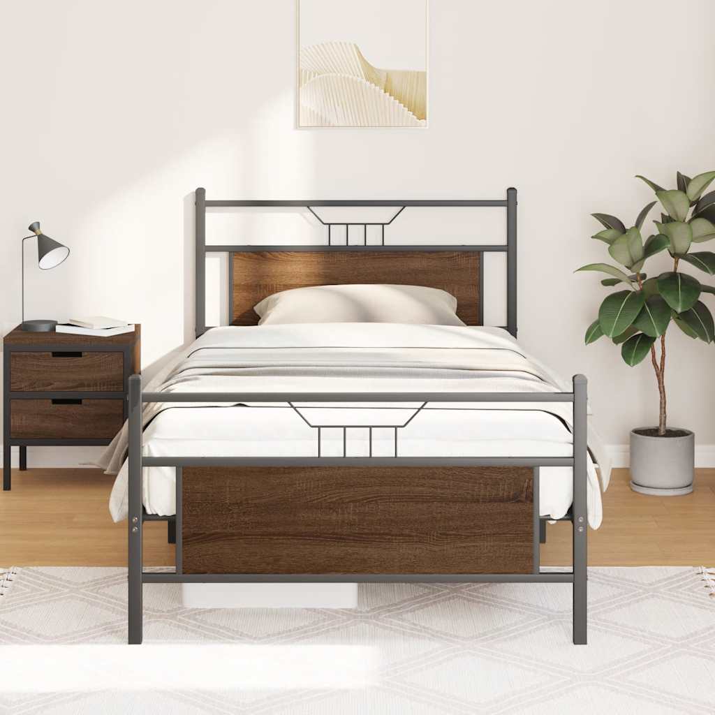 Bed Frame without Mattress Brown Oak 107x203 cm Engineered Wood