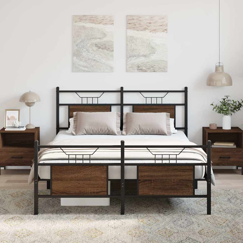 Bed Frame without Mattress Brown Oak 140x190 cm Engineered Wood