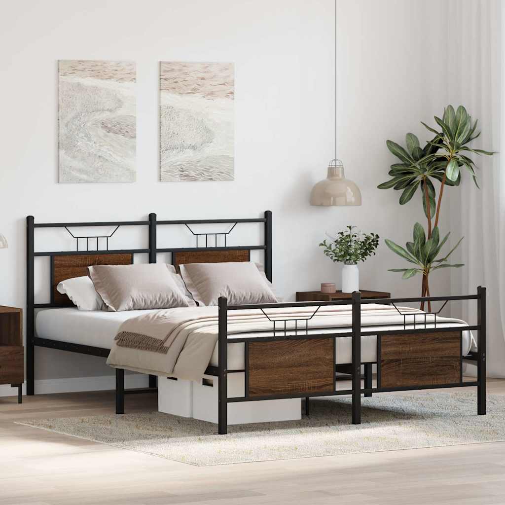 Bed Frame without Mattress Brown Oak 140x190 cm Engineered Wood