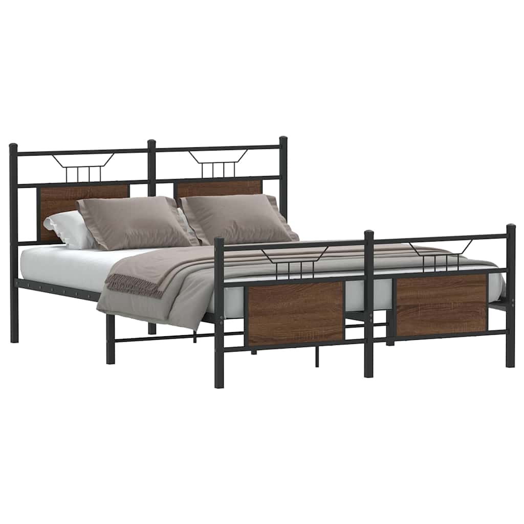 Bed Frame without Mattress Brown Oak 140x190 cm Engineered Wood
