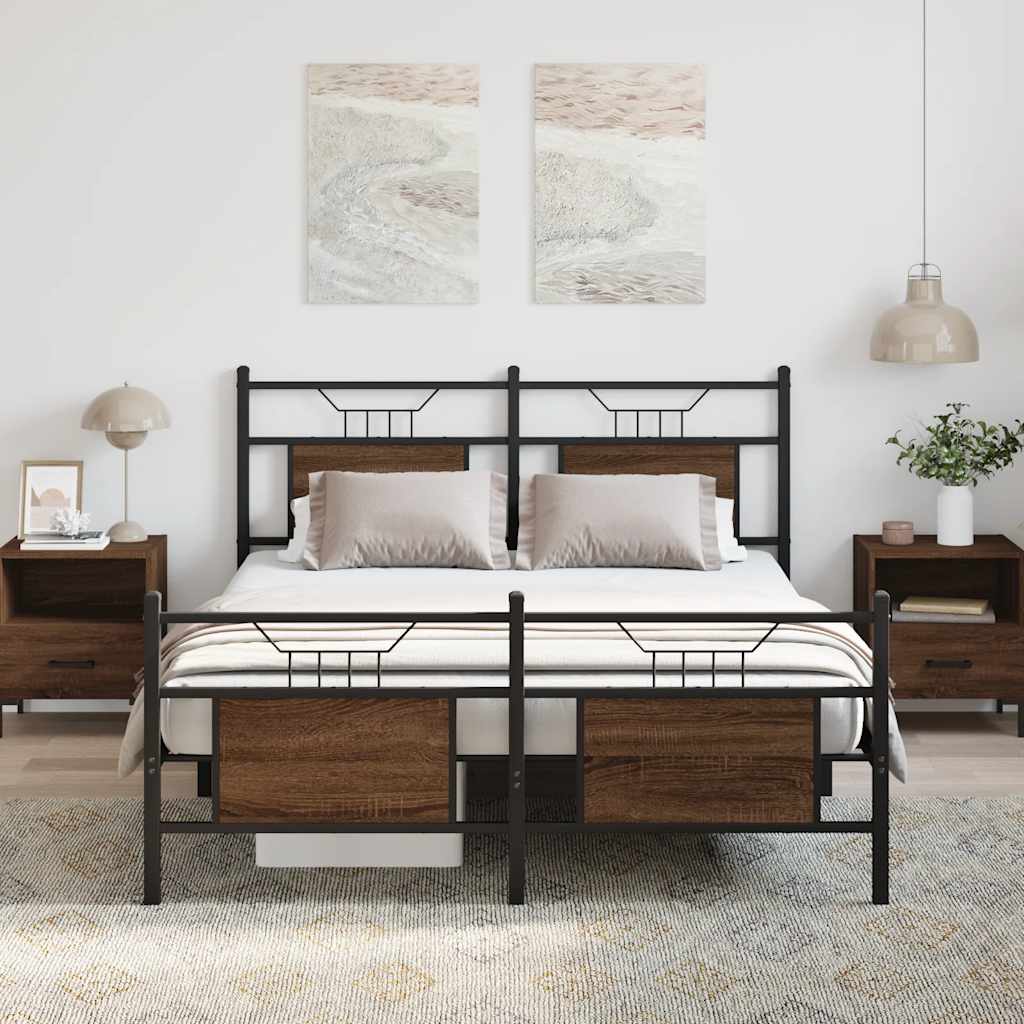 Bed Frame without Mattress Brown Oak 150x200 cm King Size Engineered Wood