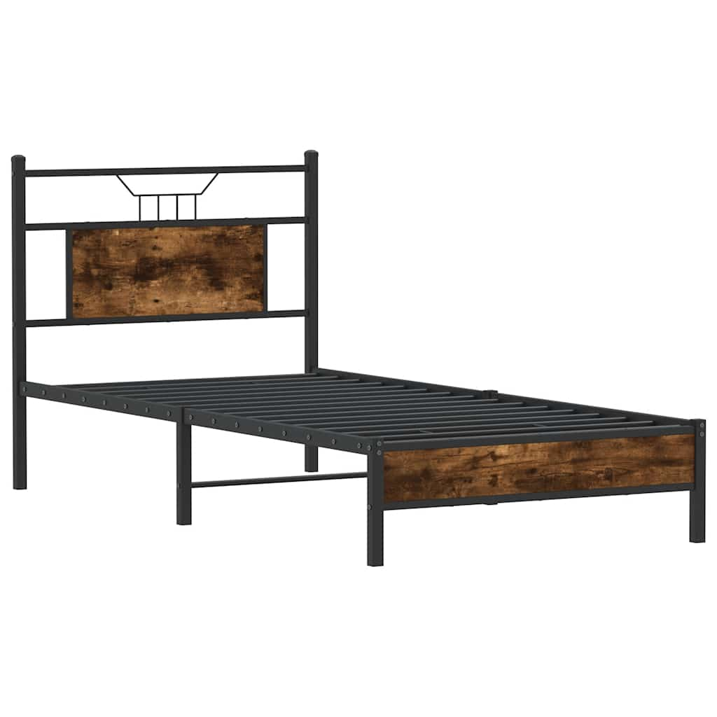 vidaXL Bed Frame without Mattress Smoked Oak 75x190 cm Small Single Engineered Wood