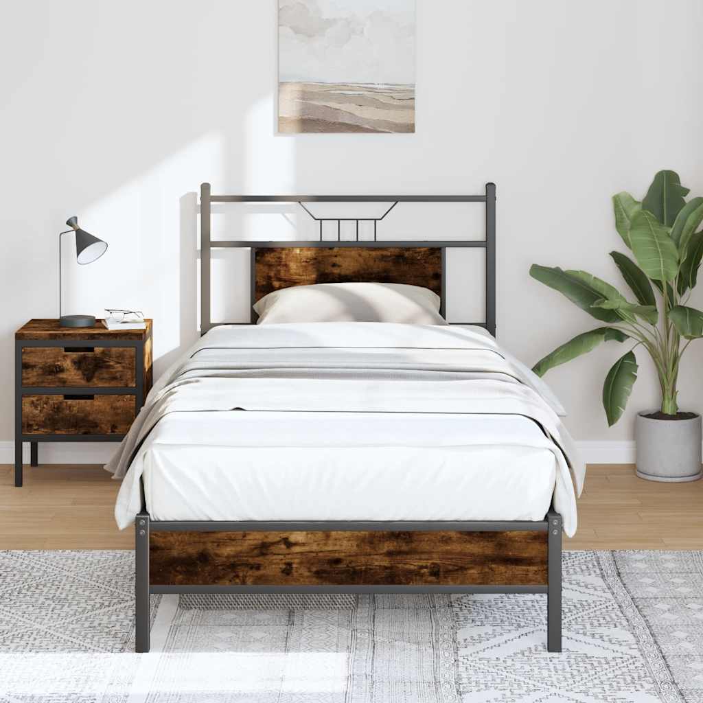 vidaXL Bed Frame without Mattress Smoked Oak 75x190 cm Small Single Engineered Wood