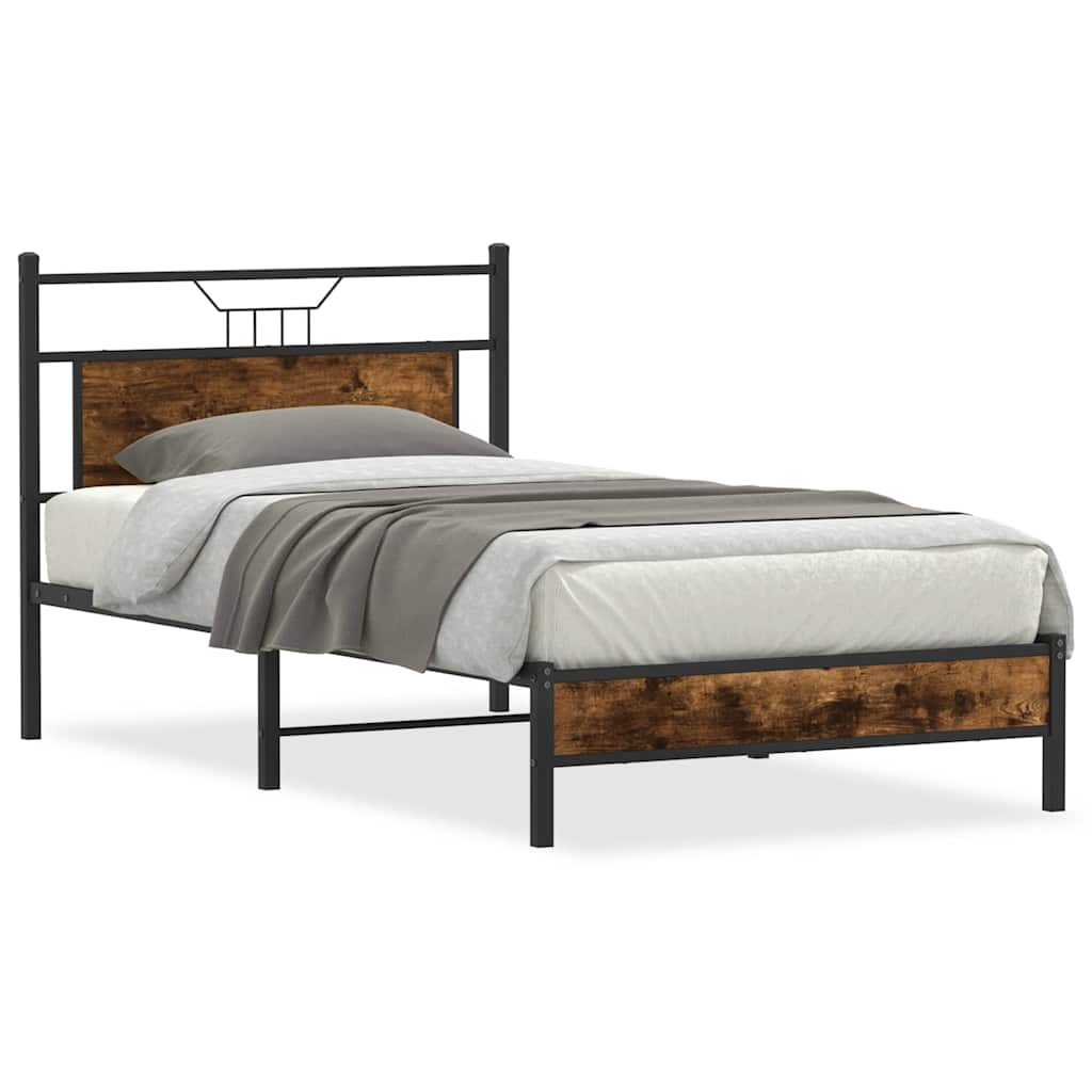 vidaXL Bed Frame without Mattress Smoked Oak 100x190 cm Engineered Wood