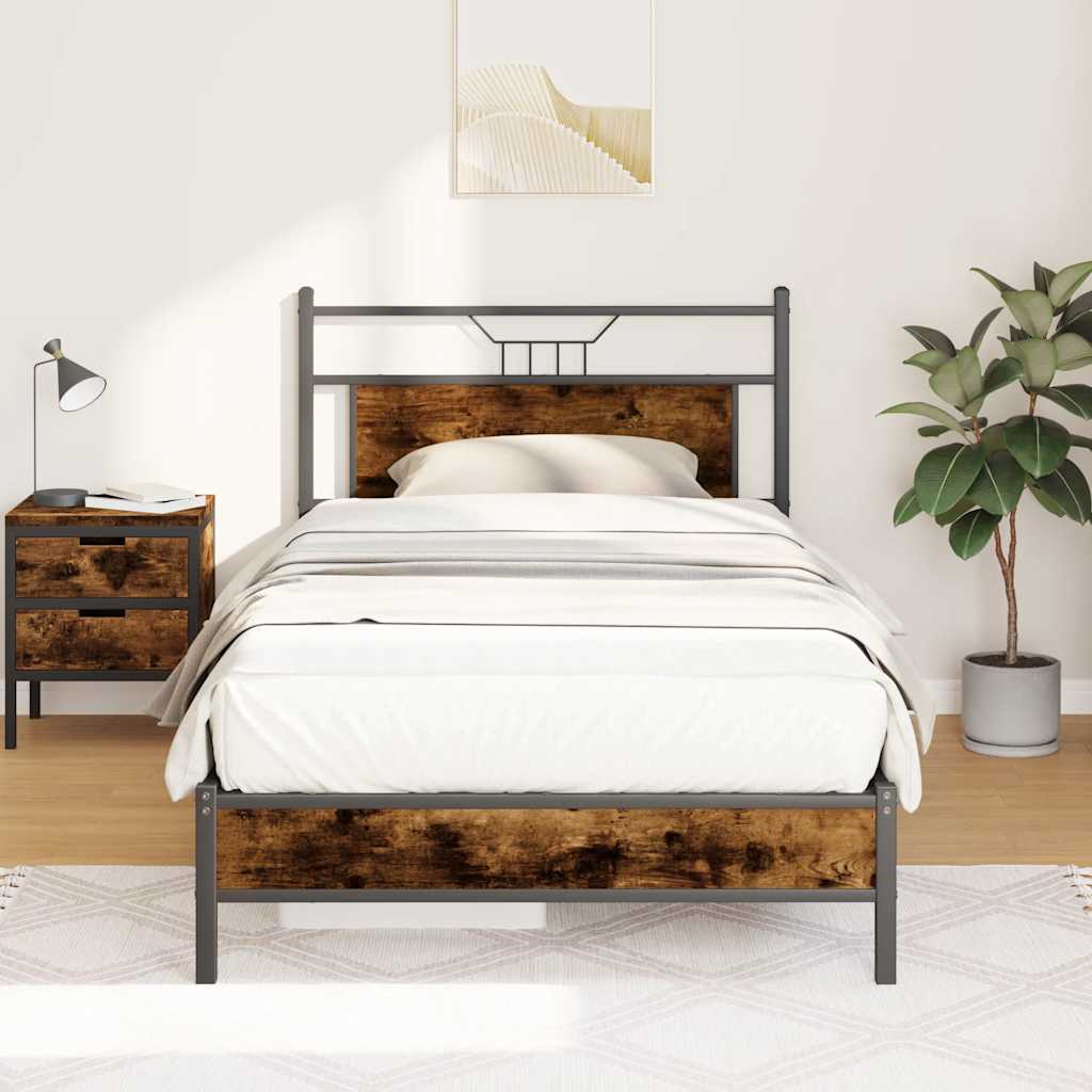 vidaXL Bed Frame without Mattress Smoked Oak 100x190 cm Engineered Wood