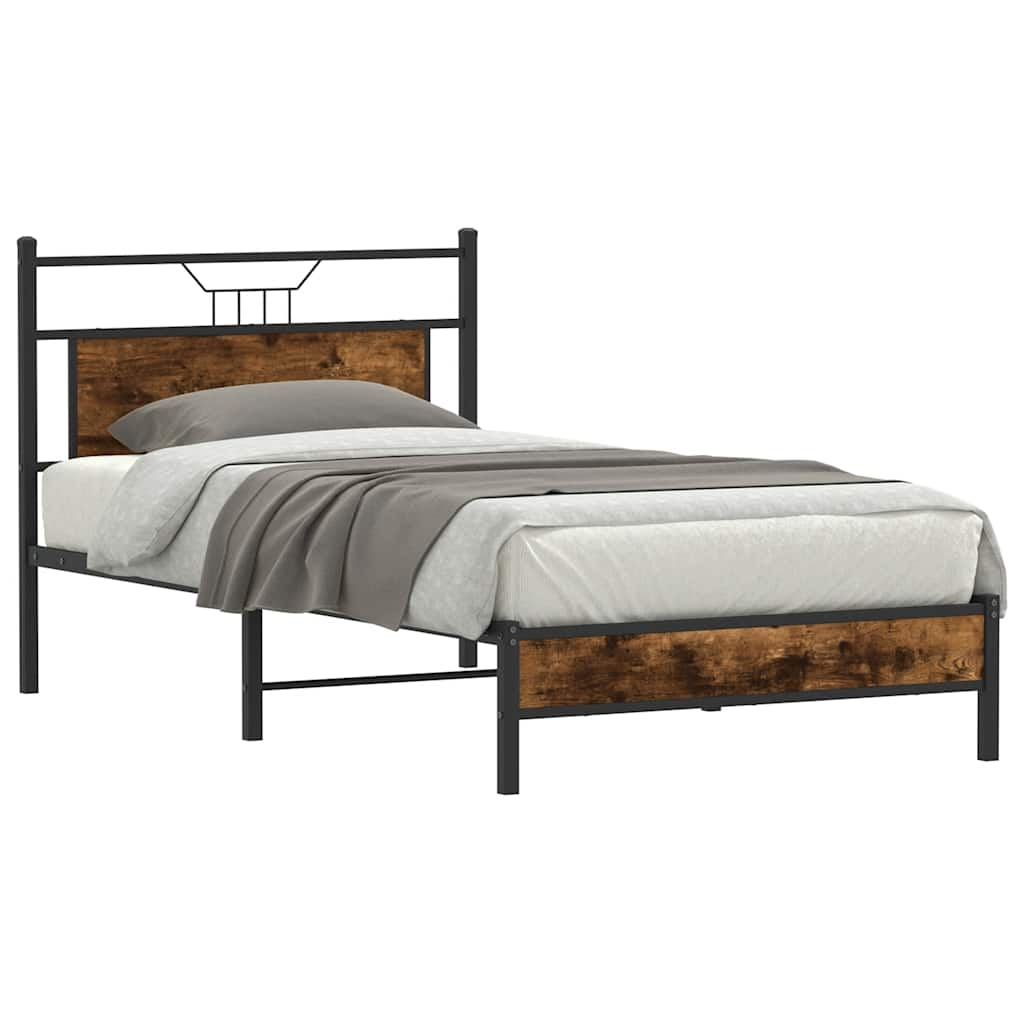 vidaXL Bed Frame without Mattress Smoked Oak 107x203 cm Engineered Wood