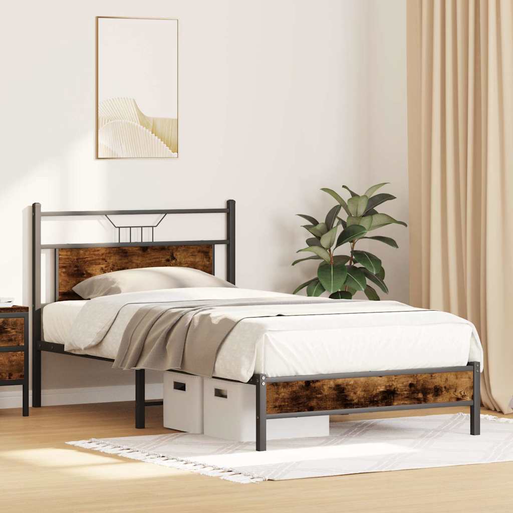 vidaXL Bed Frame without Mattress Smoked Oak 107x203 cm Engineered Wood