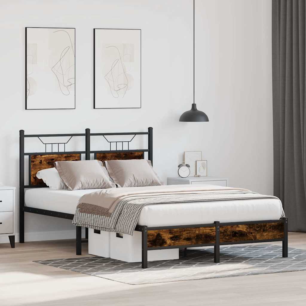 vidaXL Bed Frame without Mattress Smoked Oak 120x190 cm Small Double Engineered Wood