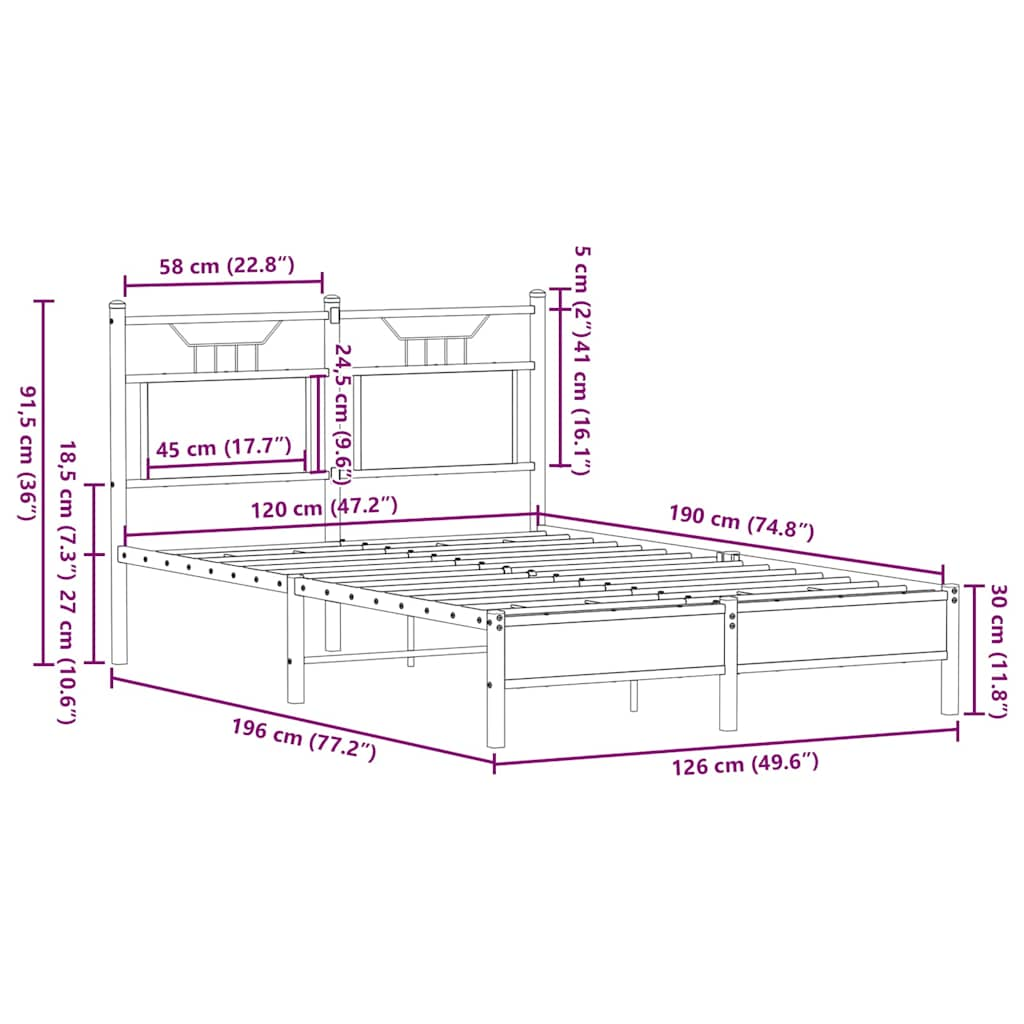 vidaXL Bed Frame without Mattress Smoked Oak 120x190 cm Small Double Engineered Wood