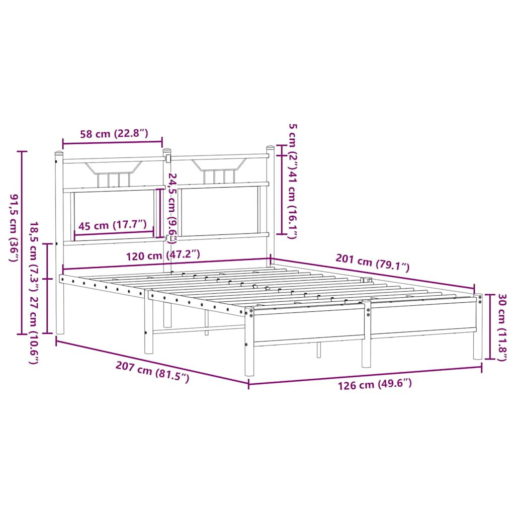 vidaXL Bed Frame without Mattress Smoked Oak 120x200 cm Engineered Wood