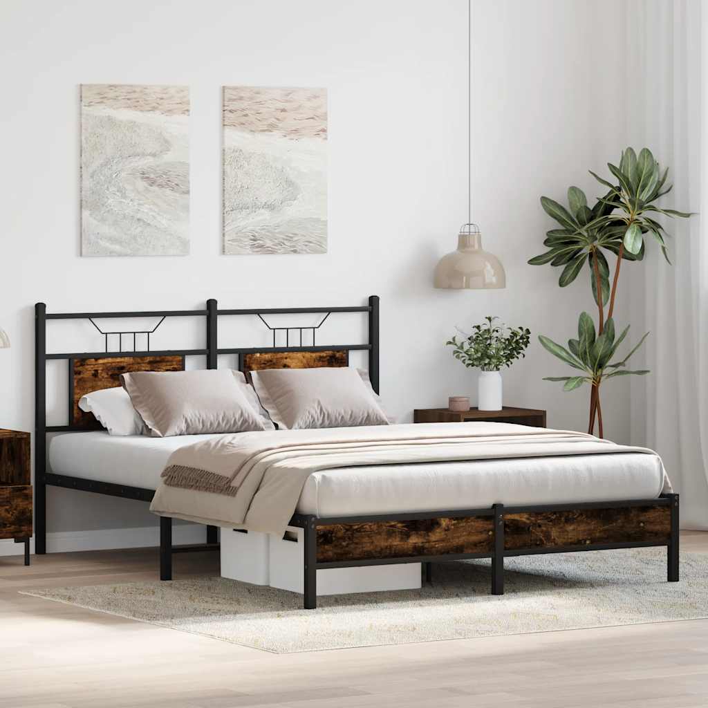 vidaXL Bed Frame without Mattress Smoked Oak 137x190 cm Engineered Wood