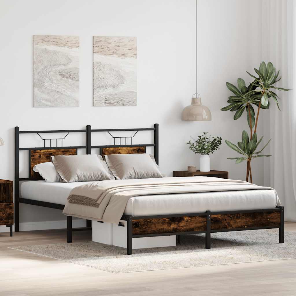 vidaXL Bed Frame without Mattress Smoked Oak 140x190 cm Engineered Wood