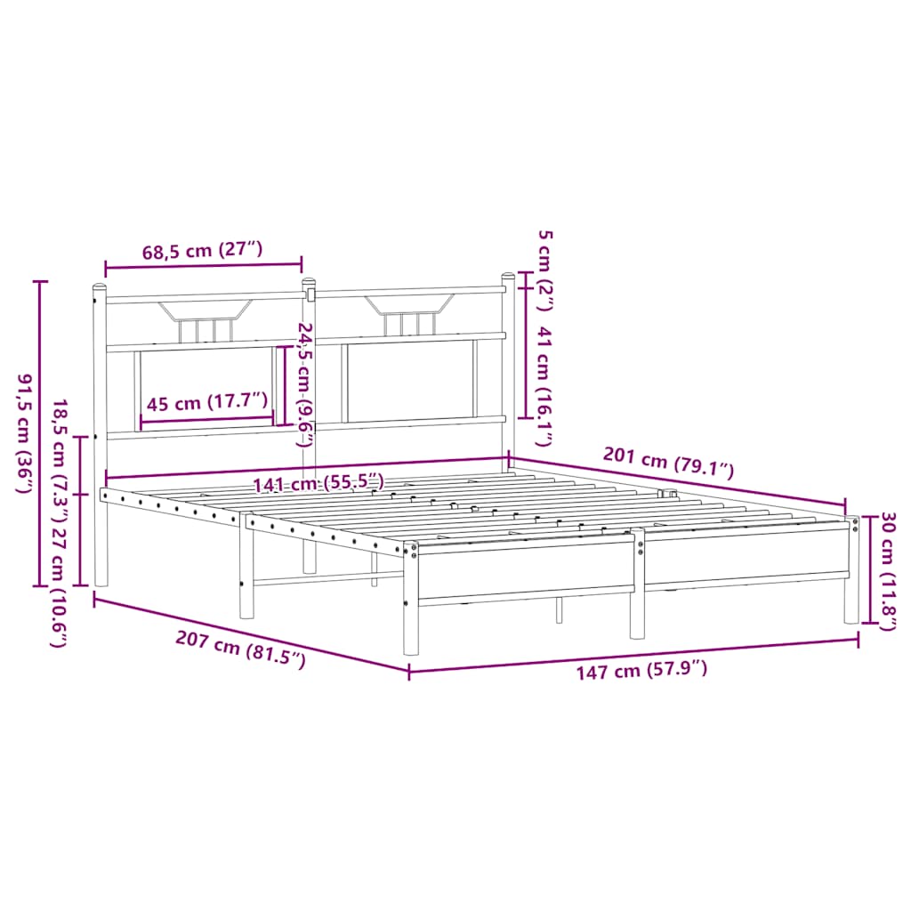 vidaXL Bed Frame without Mattress Smoked Oak 140x200 cm Engineered Wood