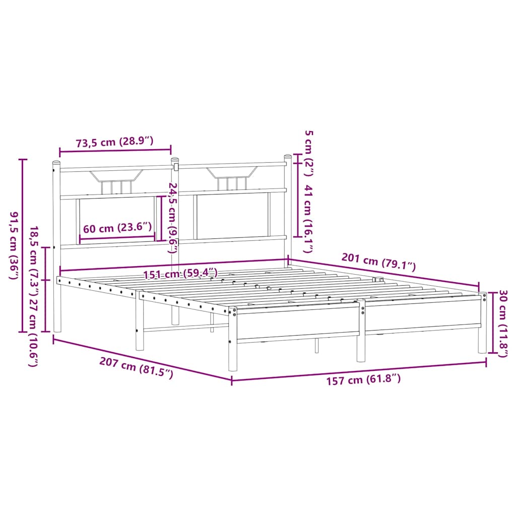 vidaXL Bed Frame without Mattress Smoked Oak 150x200 cm King Size Engineered Wood