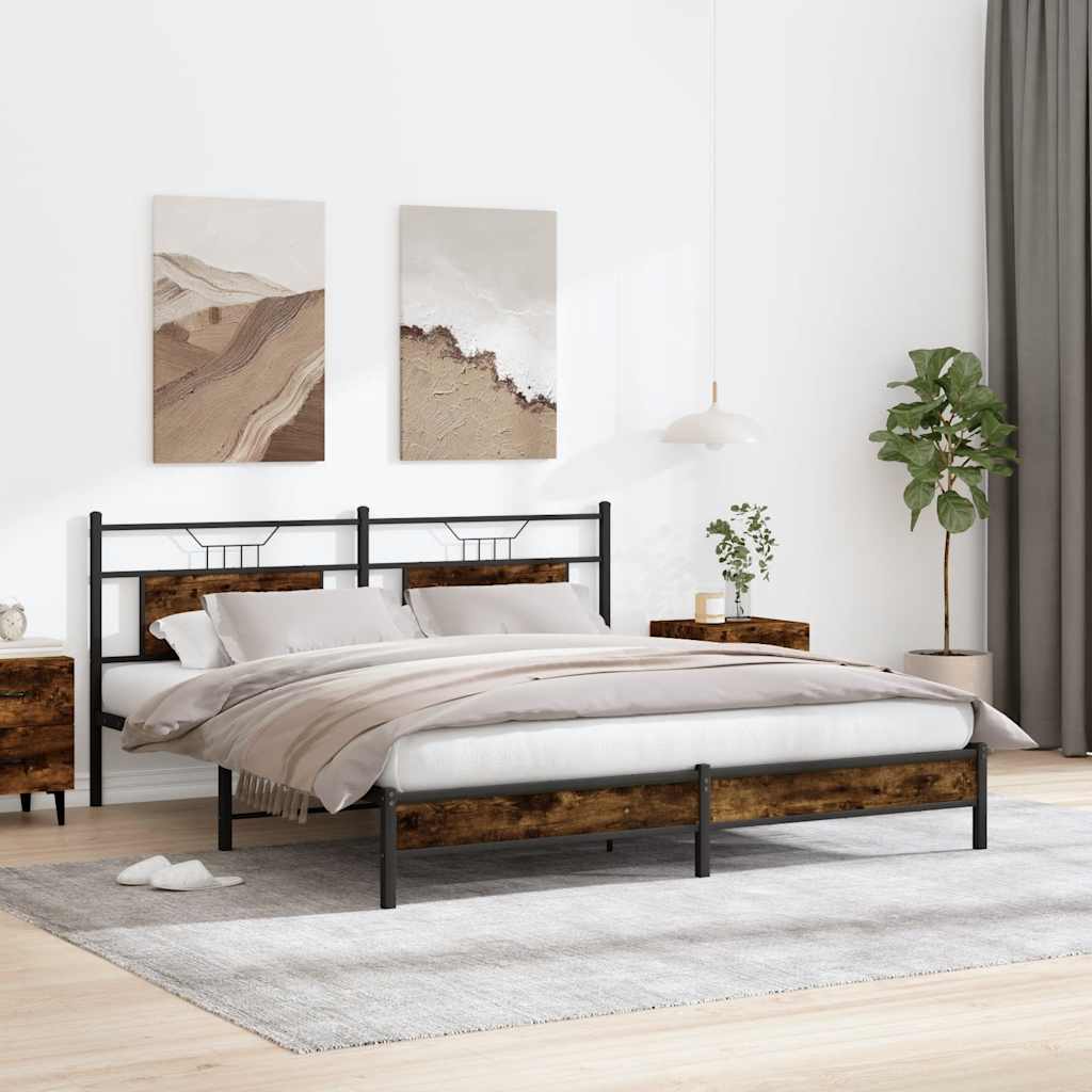 vidaXL Bed Frame without Mattress Smoked Oak 183x203 cm Engineered Wood