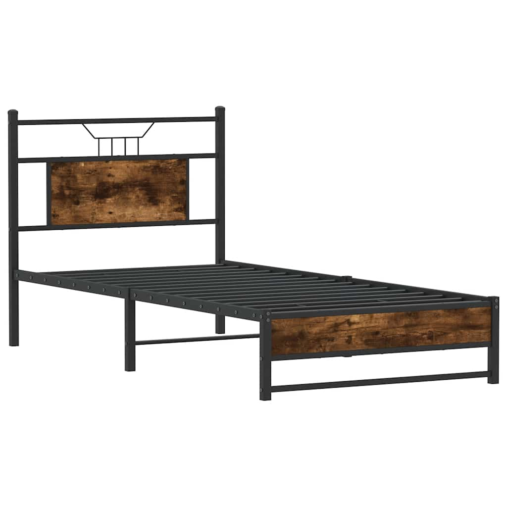 vidaXL Bed Frame without Mattress Smoked Oak 75x190 cm Small Single Engineered Wood