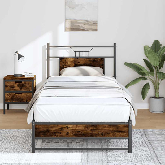 vidaXL Bed Frame without Mattress Smoked Oak 75x190 cm Small Single Engineered Wood