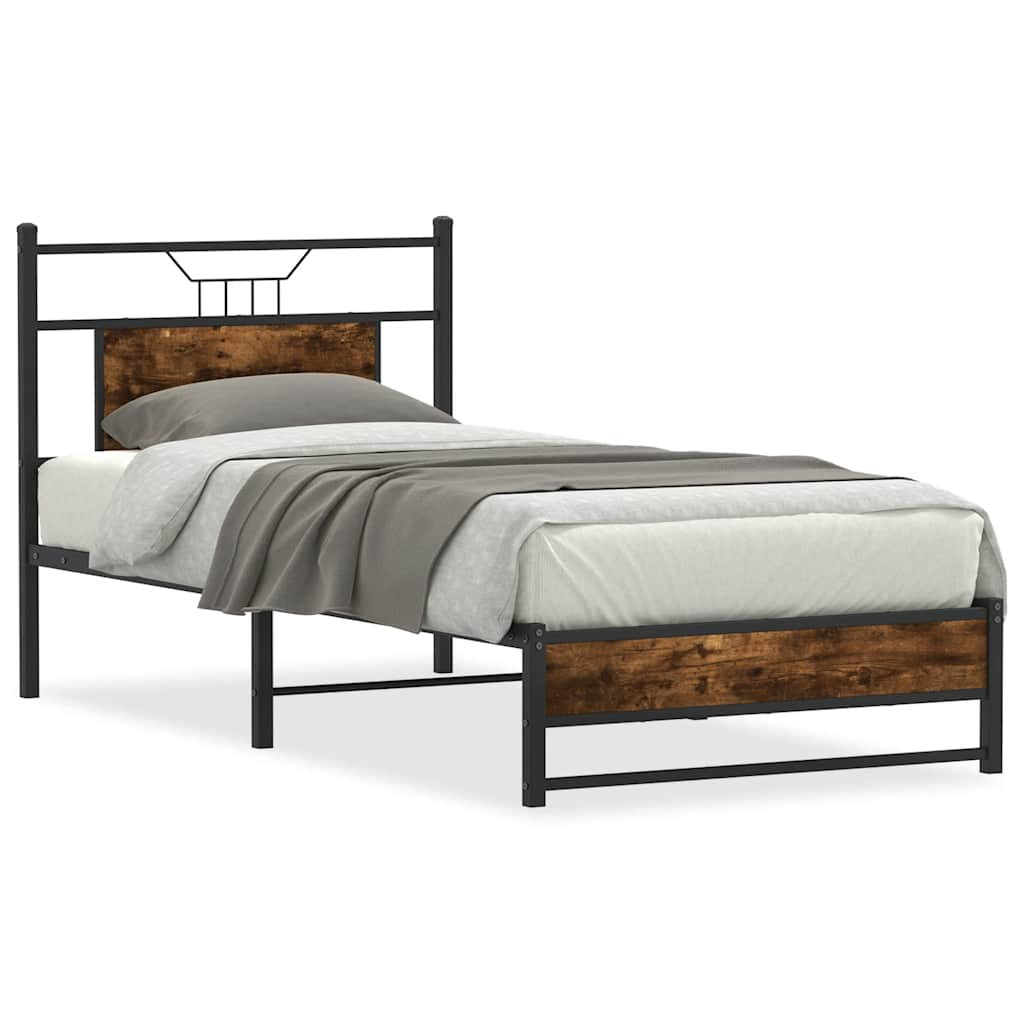 vidaXL Bed Frame without Mattress Smoked Oak 90x190 cm Single Engineered Wood