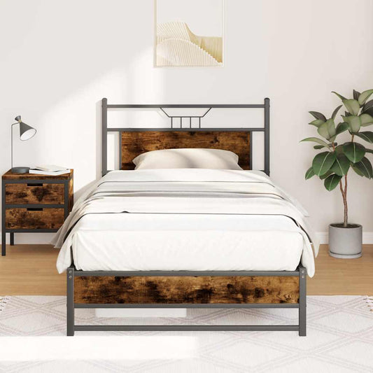 vidaXL Bed Frame without Mattress Smoked Oak 100x190 cm Engineered Wood