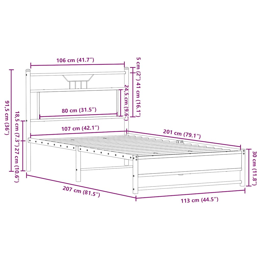 vidaXL Bed Frame without Mattress Smoked Oak 107x203 cm Engineered Wood