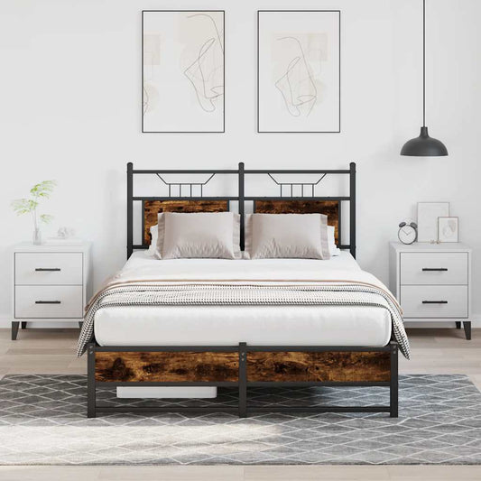 vidaXL Bed Frame without Mattress Smoked Oak 120x190 cm Small Double Engineered Wood