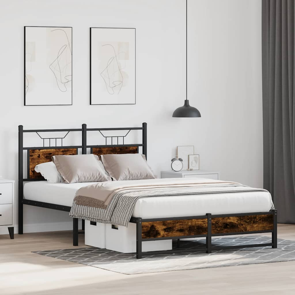 vidaXL Bed Frame without Mattress Smoked Oak 120x200 cm Engineered Wood