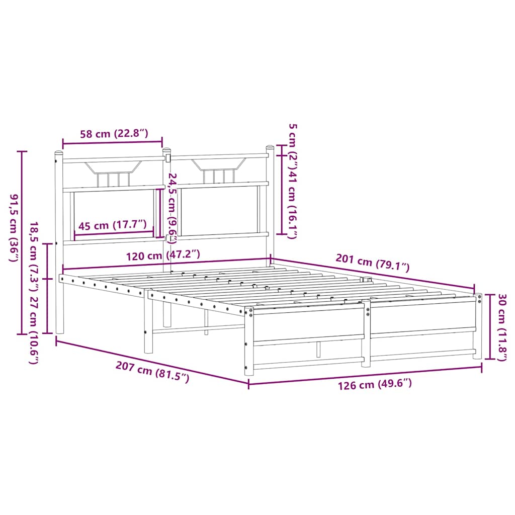 vidaXL Bed Frame without Mattress Smoked Oak 120x200 cm Engineered Wood