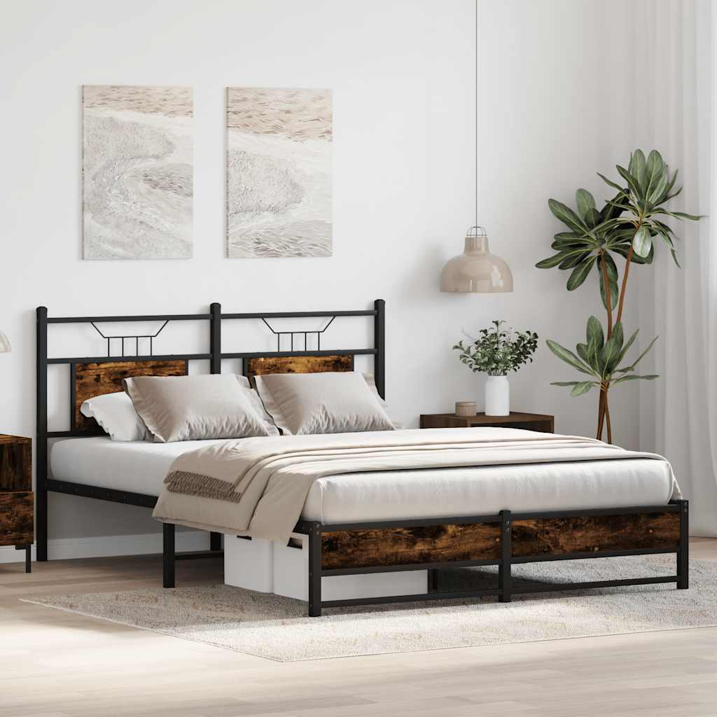 Bed Frame without Mattress Smoked Oak 137x190 cm Engineered Wood