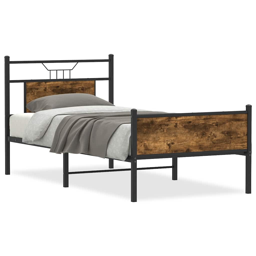 vidaXL Bed Frame without Mattress Smoked Oak 75x190 cm Small Single Engineered Wood