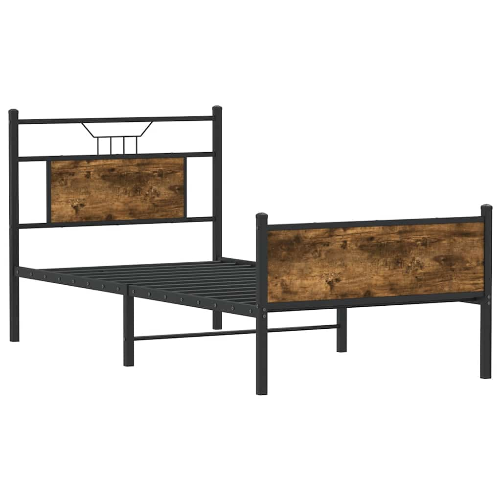 vidaXL Bed Frame without Mattress Smoked Oak 75x190 cm Small Single Engineered Wood