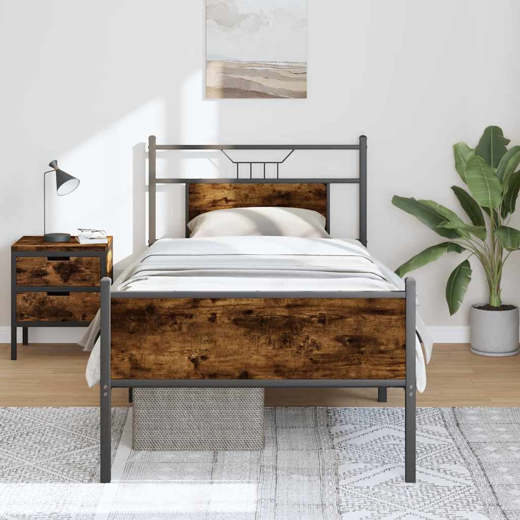 vidaXL Bed Frame without Mattress Smoked Oak 75x190 cm Small Single Engineered Wood