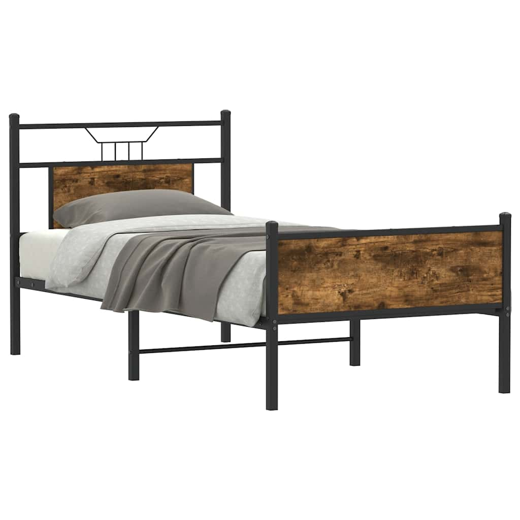 vidaXL Bed Frame without Mattress Smoked Oak 75x190 cm Small Single Engineered Wood