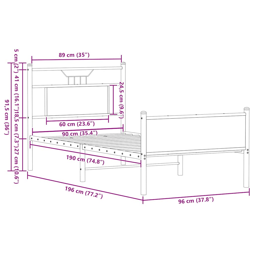 vidaXL Bed Frame without Mattress Smoked Oak 90x190 cm Single Engineered Wood