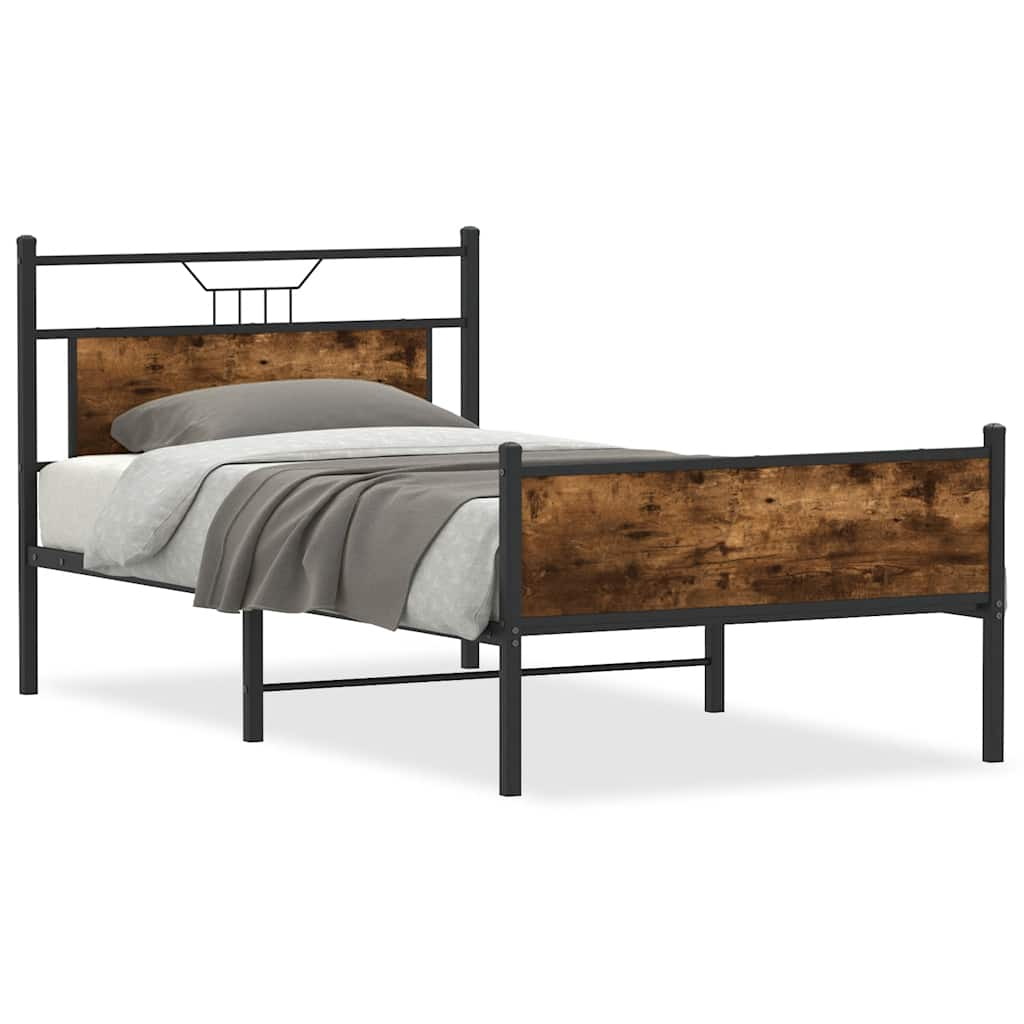 vidaXL Bed Frame without Mattress Smoked Oak 100x190 cm Engineered Wood