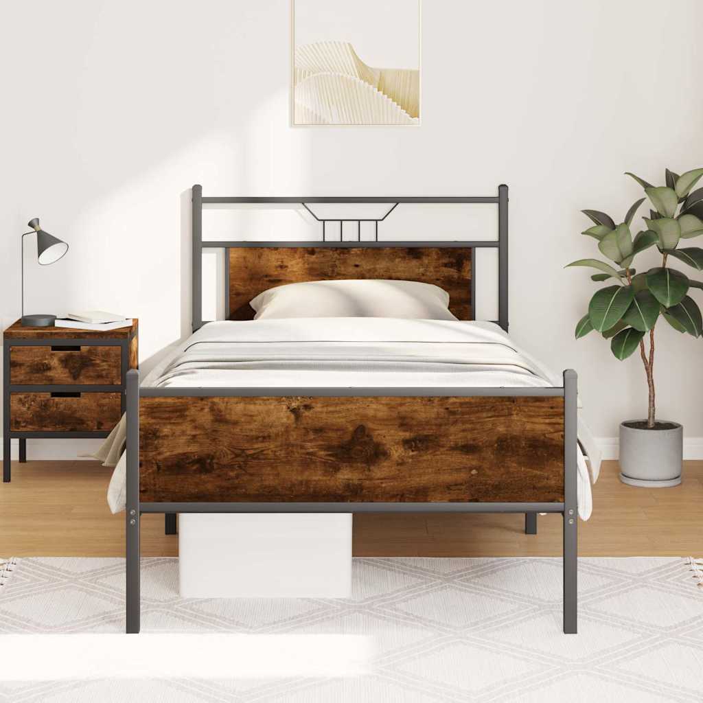 vidaXL Bed Frame without Mattress Smoked Oak 100x190 cm Engineered Wood