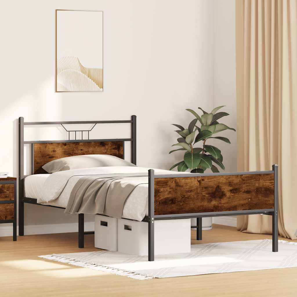 vidaXL Bed Frame without Mattress Smoked Oak 100x190 cm Engineered Wood