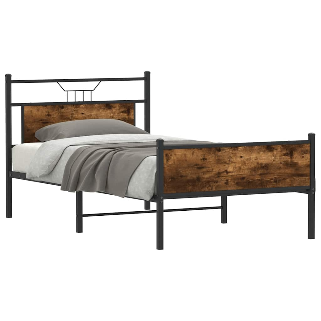 vidaXL Bed Frame without Mattress Smoked Oak 100x190 cm Engineered Wood