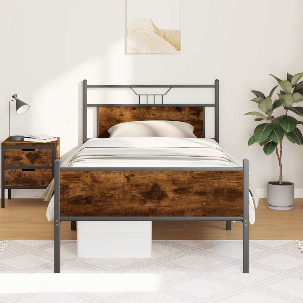 vidaXL Bed Frame without Mattress Smoked Oak 100x200 cm Engineered Wood